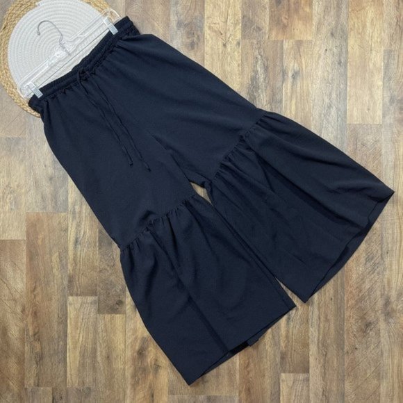 See By Chloe Pants - See By Chloe Navy Blue Peplum Wide Leg Cropped Pull-On Pants Womens Size 4
